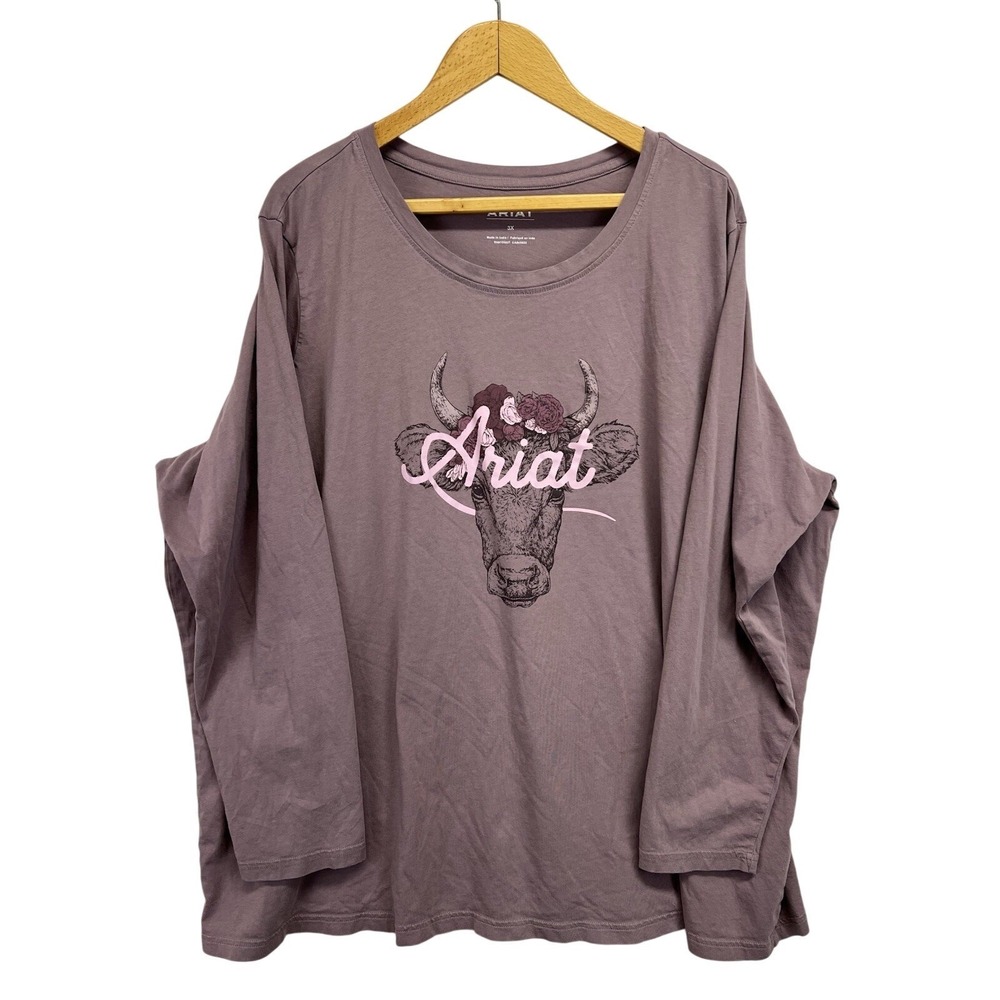 ARIAT Fawna Relaxed Fit Long Sleeve T 3X  Twilight Mauve Highlander Cow Floral